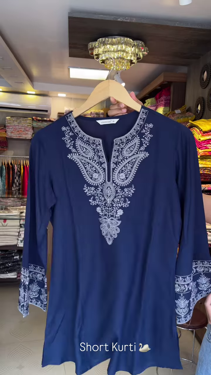Elegant Embroidered Short Kurti – Minimalist Grace in Multiple Colors 🌸 - Image 3