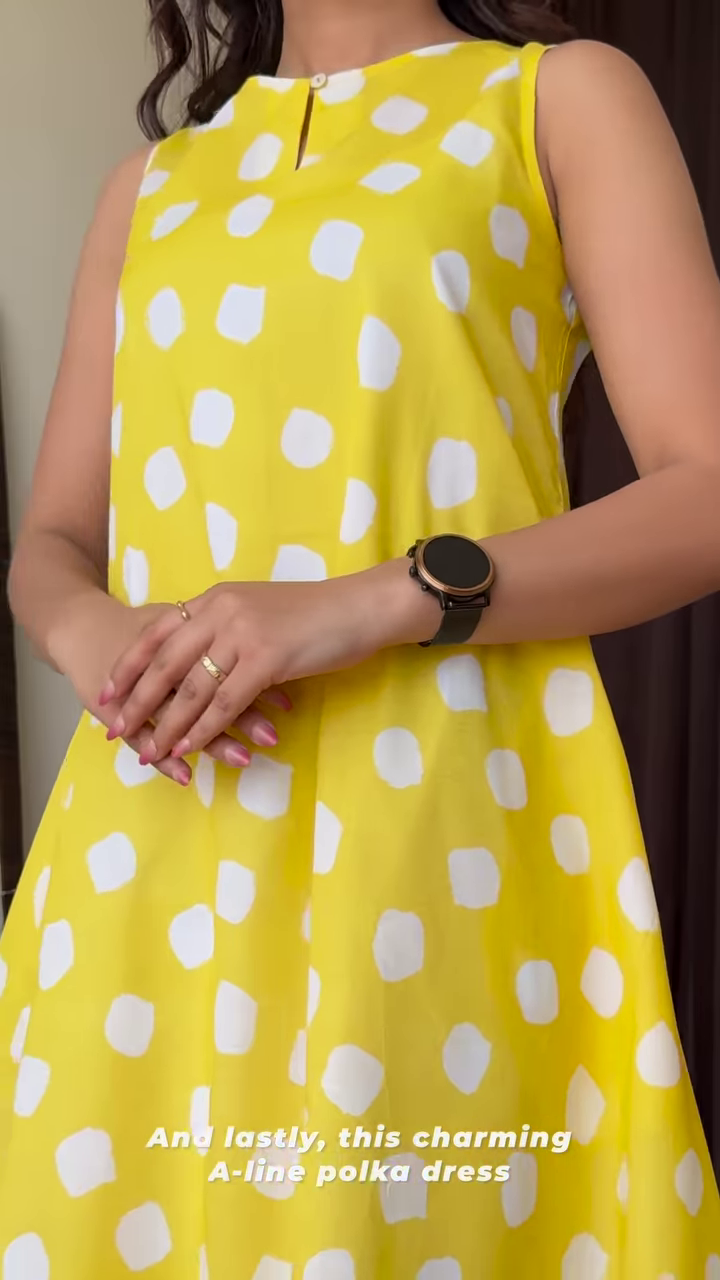 Vibrant Yellow Flowy Polka Dot Summer Dress by Pink Fort – Breezy A-Line Silhouette with White Dot Print - Image 9