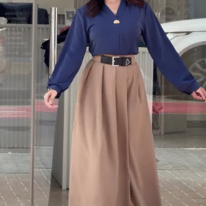 Effortlessly Elegant: Classic Collared Shirt & Pleated Bottom Set – Now in Multiple Color Variants